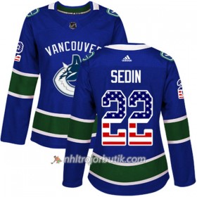 Dame Ishockey Vancouver Canucks Tröja Daniel Sedin 22 Adidas 2017-2018 Blå USA Flag Fashion Authentic